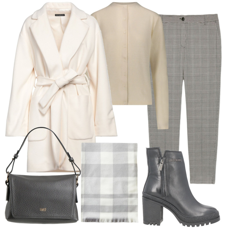 Outfit donna - Cappotto color panna. Stile Chic per Serata fuori. Abbinamento con cappotti, stivaletti, borse a mano, pantaloni, sciarpe, cardigans.