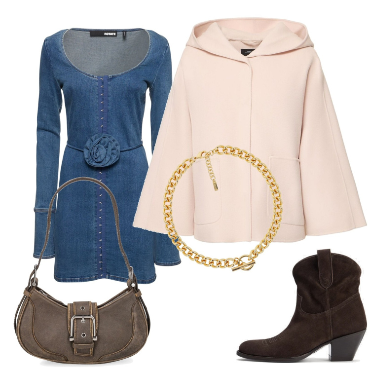 Outfit donna - Mix. Stile Casual per Serata fuori. Abbinamento con stivaletti, vestiti, cappotti, borse a spalla, collane.