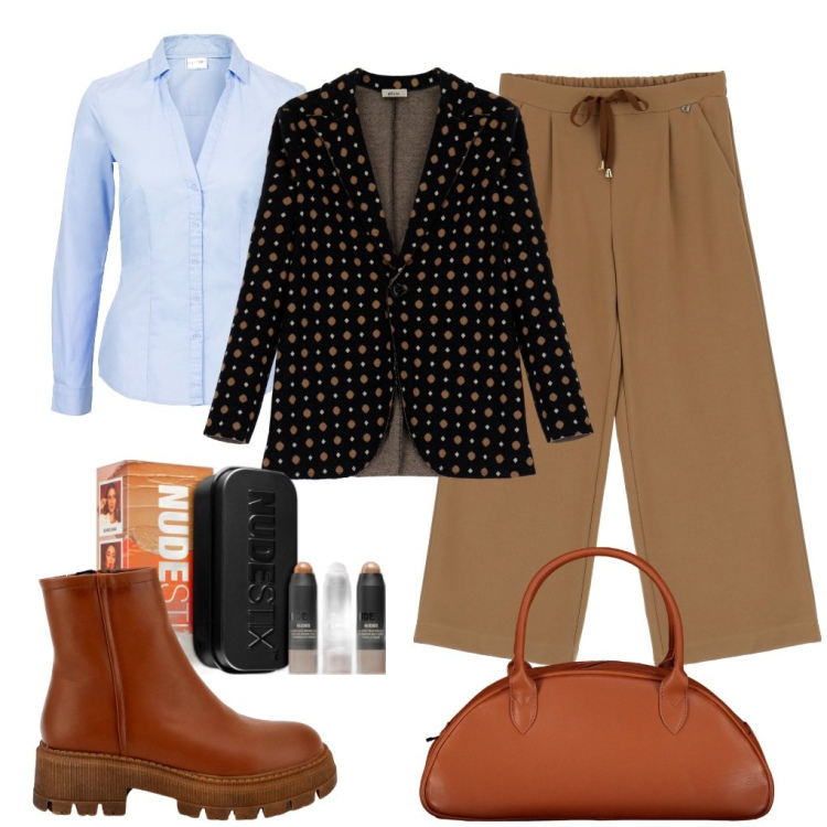 Outfit donna - Merenda con Giulia.. Stile Casual chic per Tutti i giorni. Abbinamento con camicie, terre, stivaletti, pantaloni a palazzo, cappotti, borse a spalla.