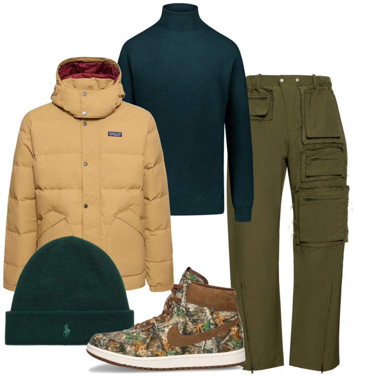 Outfit uomo - Inverno a colori. Stile Urban per Tutti i giorni. Abbinamento con berretti, maglieria, sneakers, pantaloni cargo, piumini.