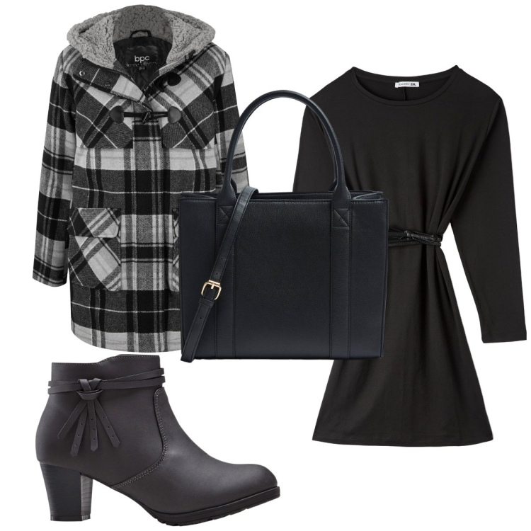 Outfit donna - Total look #1800554. Stile Trendy per Tutti i giorni. Abbinamento con stivaletti, montgomery, vestiti midi/longuette, shopping bag.