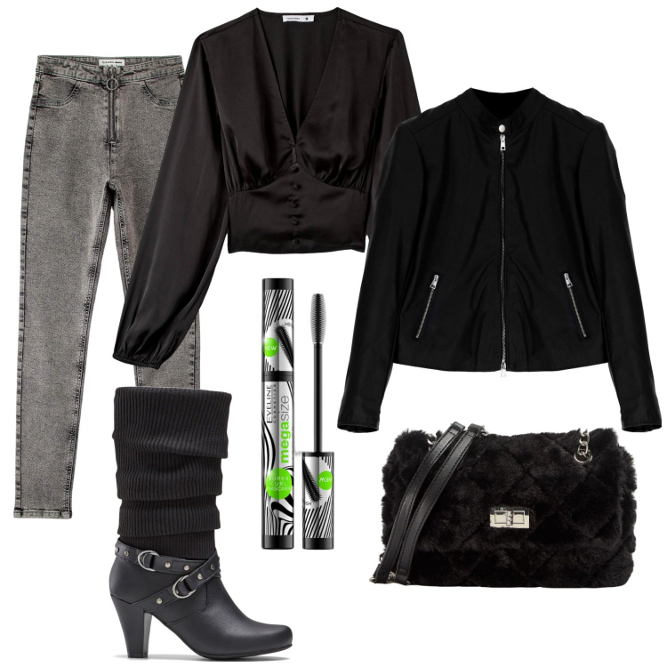 Outfit donna - Rock. Stile Rock per Tutti i giorni. Abbinamento con stivali, mascara, jeggings, bluse, borse a spalla, cappotti.