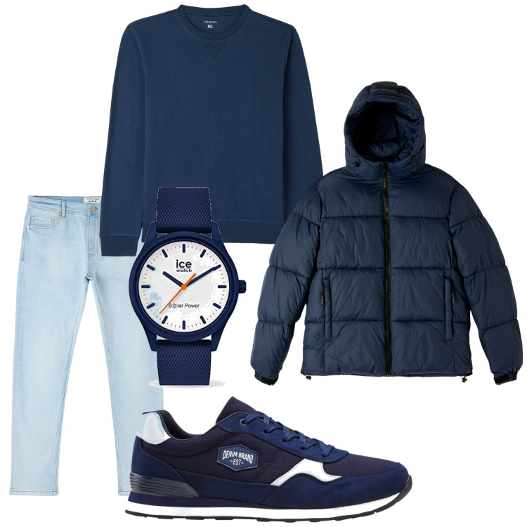 Outfit uomo - Total look #1800600. Stile Casual per Tutti i giorni. Abbinamento con sneakers, jeans skinny, piumini, felpe, orologi.