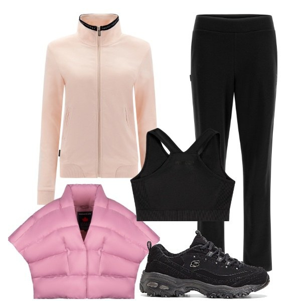 Outfit donna - In palestra. Stile Sporty chic per Sport. Abbinamento con sneakers, reggiseni, tute, cappe.