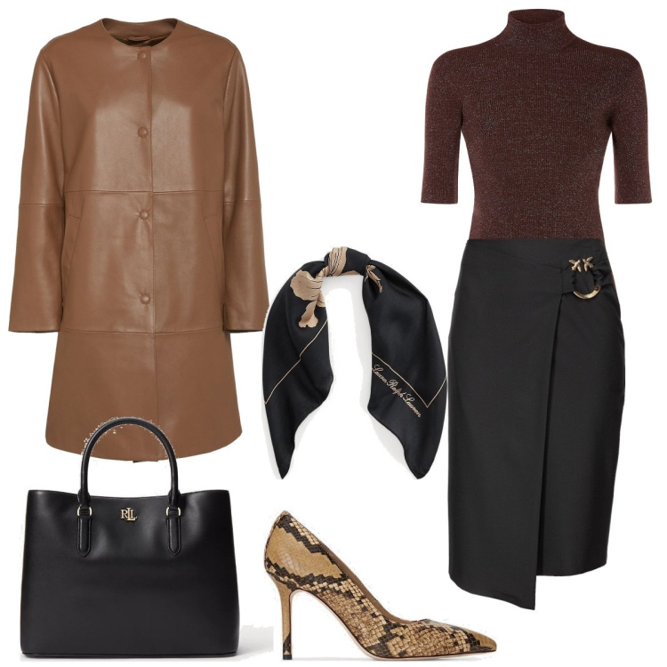 Outfit donna - Total look #1800672. Stile Chic per Cerimonia. Abbinamento con gonne longuette, borse a mano, foulard, décolleté, cappotti, top.