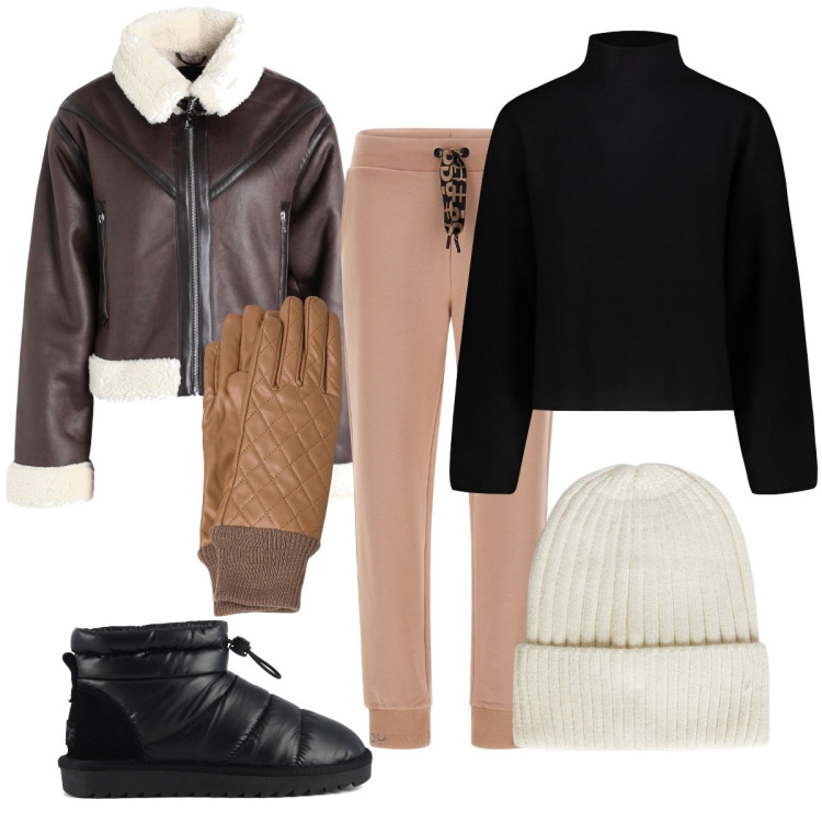 Outfit donna - Total look #1800686. Stile Basic per Tutti i giorni. Abbinamento con blazer, pantaloni, maglieria, berretti, guanti, stivali.