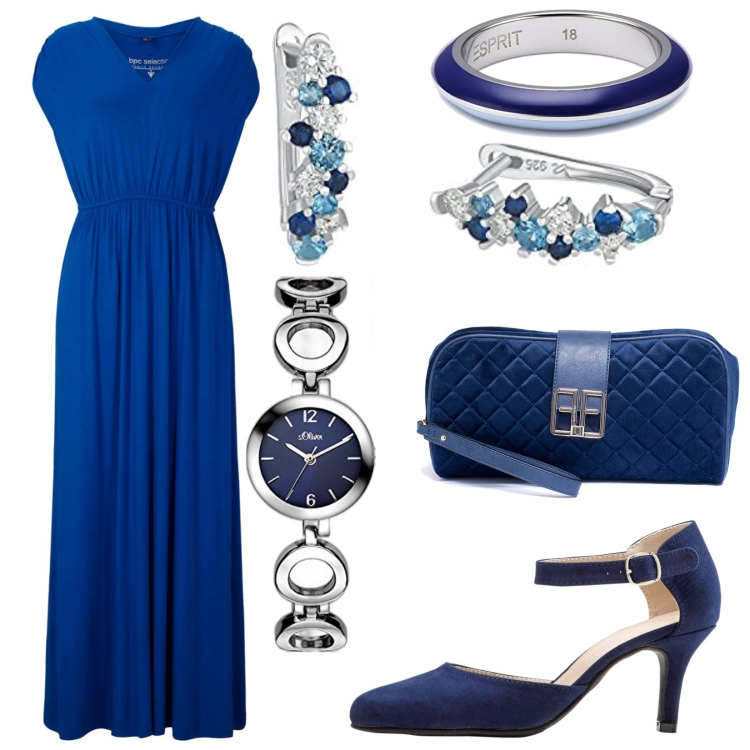 Outfit donna - Total look #1800733. Stile Chic per Cerimonia. Abbinamento con décolleté, vestiti lunghi, pochette, orecchini, anelli, orologi.