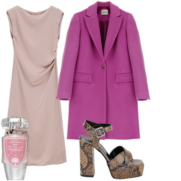 Outfit donna - Street style. Stile Urban per Serata fuori. Abbinamento con collant, profumi, vestiti midi/longuette, décolleté, cappotti, pochette.