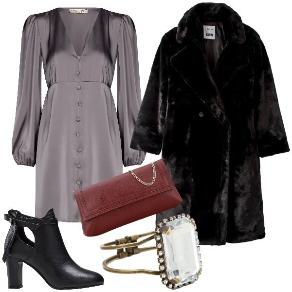 Outfit donna - Vintage. Stile Vintage retrò per Serata fuori. Abbinamento con stivaletti, ecopellicce, braccialetti, pochette, vestiti.