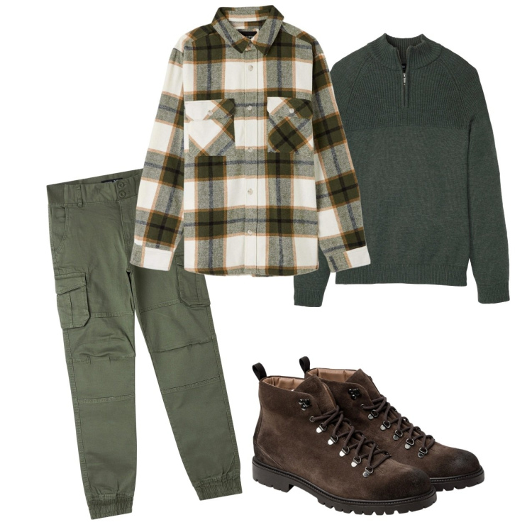Outfit uomo - Flanella. Stile Casual per Tutti i giorni. Abbinamento con maglieria, cappotti, pantaloni cargo, stivali e stivaletti.