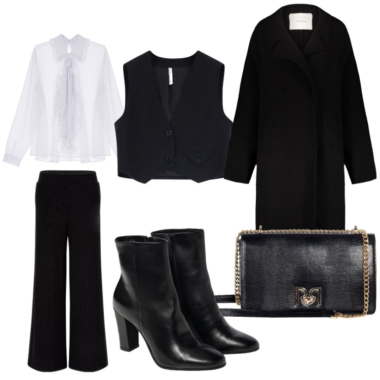 Outfit donna - Dandy al femminile. Stile Mannish per Tutti i giorni. Abbinamento con borse a tracolla, camicie, gilet, pantaloni, cappotti, stivaletti.