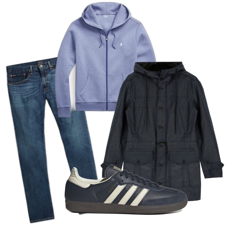 Outfit uomo - Con gli amici. Stile Casual per Tutti i giorni. Abbinamento con cappotti, jeans dritti, felpe, sneakers.