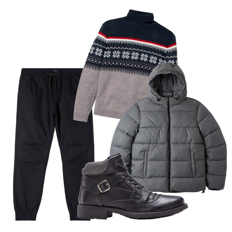 Outfit uomo - Il maglione nordico. Stile Urban per Tutti i giorni. Abbinamento con maglieria, stivali e stivaletti, pantaloni, piumini.