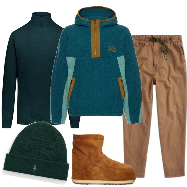 Outfit uomo - La felpa per le basse temperature. Stile Casual per Tutti i giorni. Abbinamento con berretti, pantaloni, maglieria, felpe con cappuccio, stivali.