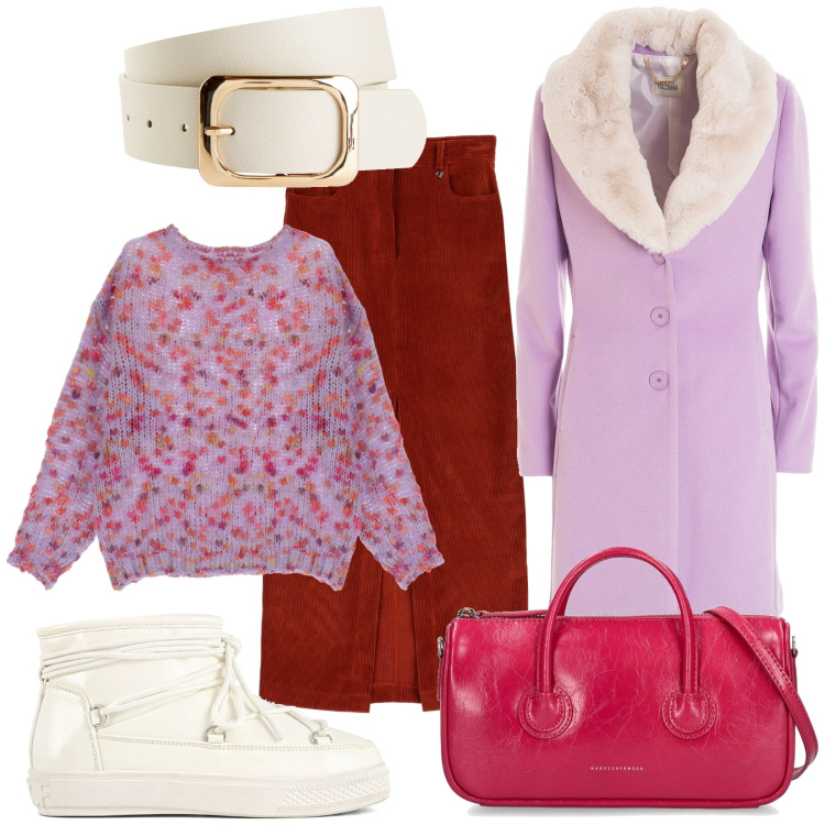 Outfit donna - Marketing Publisher. Stile Urban per Ufficio. Abbinamento con cinture, cappotti, gonne lunghe, maglieria, stivali da neve, borse a spalla.