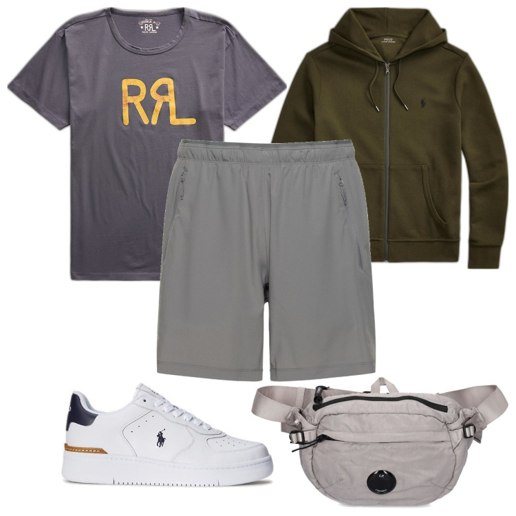 Outfit uomo - Total look #1801106. Stile Trendy per Sport. Abbinamento con t-shirt, sneakers, felpe, shorts, borse sportive.