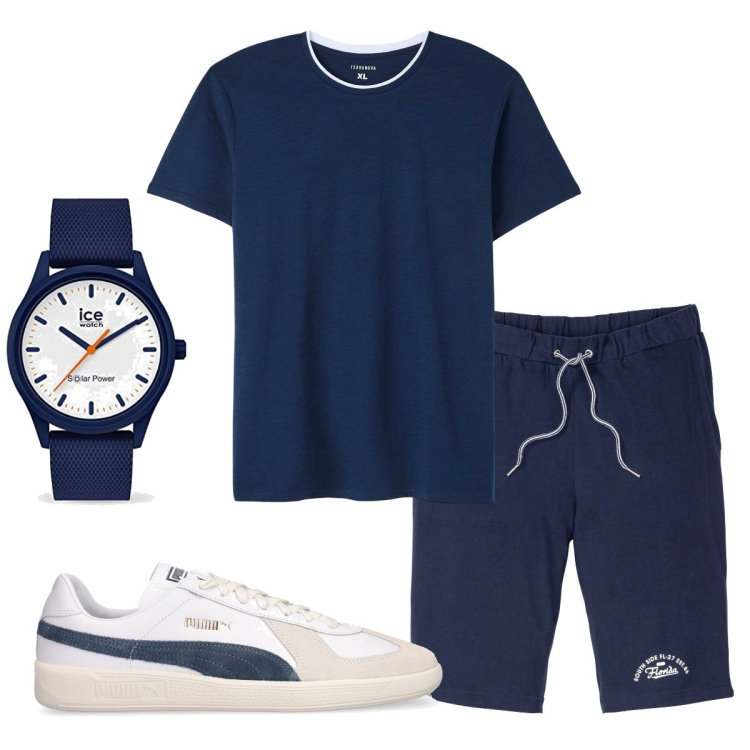 Outfit uomo - Total look #1801143. Stile Casual per Sport. Abbinamento con bermuda, t-shirt, orologi, sneakers.
