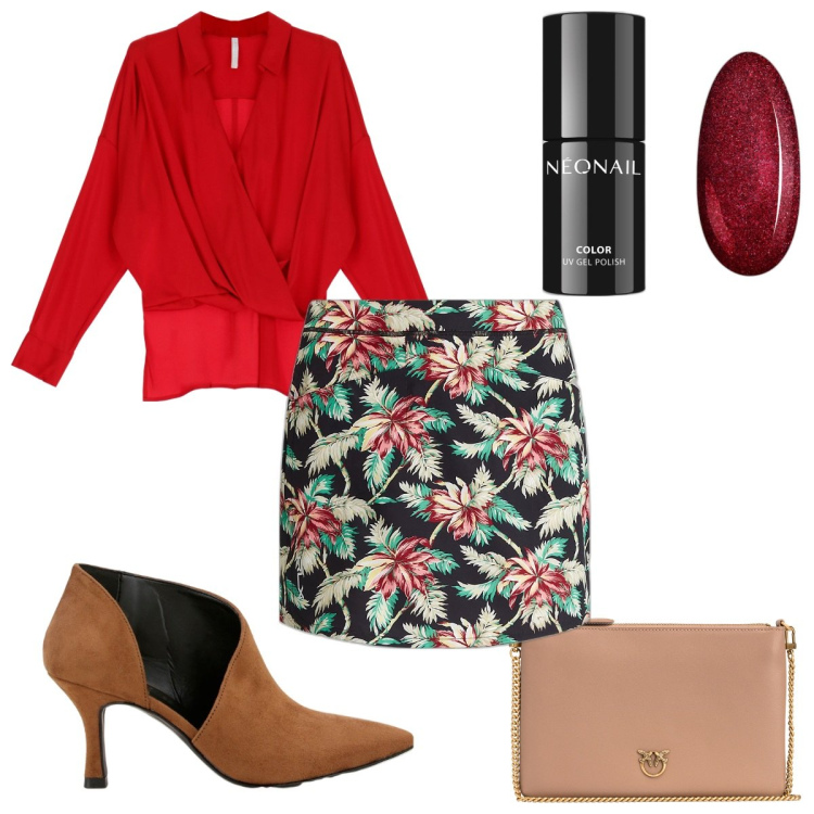 Outfit donna - Total look #1801154. Stile Trendy per Tutti i giorni. Abbinamento con smalti, borse a tracolla, camicie, minigonne, stivaletti.
