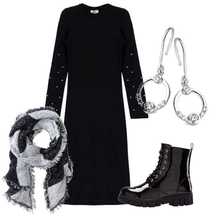 Outfit donna - Le maniche con gli strass. Stile Casual chic per Ufficio. Abbinamento con sciarpe, stivaletti, vestiti midi/longuette, orecchini.
