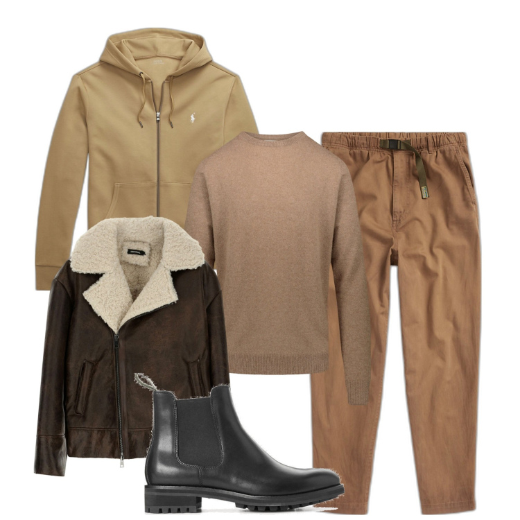 Outfit uomo - Inverno. Stile Casual per Tutti i giorni. Abbinamento con cappotti, stivali e stivaletti, felpe con cappuccio, pantaloni, maglieria.