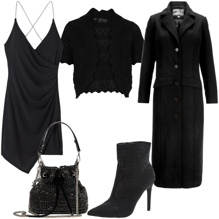Outfit donna - Total look #1801319. Stile Sexy per Serata fuori. Abbinamento con cappotti, blazer, vestiti corti, stivaletti, borse a secchiello.