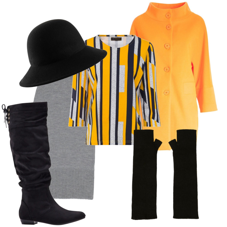 Outfit donna - Voglia di colore. Stile Glamour per Ufficio. Abbinamento con stivali, cappelli, maglieria, cappotti, guanti, gonne longuette.