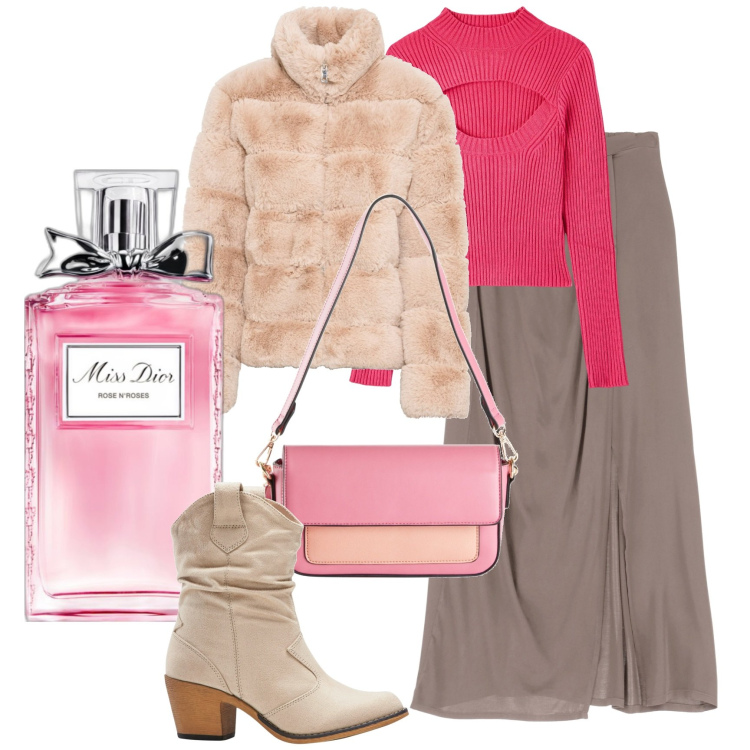 Outfit donna - My trendy style. Stile Trendy per Tutti i giorni. Abbinamento con ecopellicce, stivaletti texani, borse a mano, profumi, maglieria, gonne lunghe.