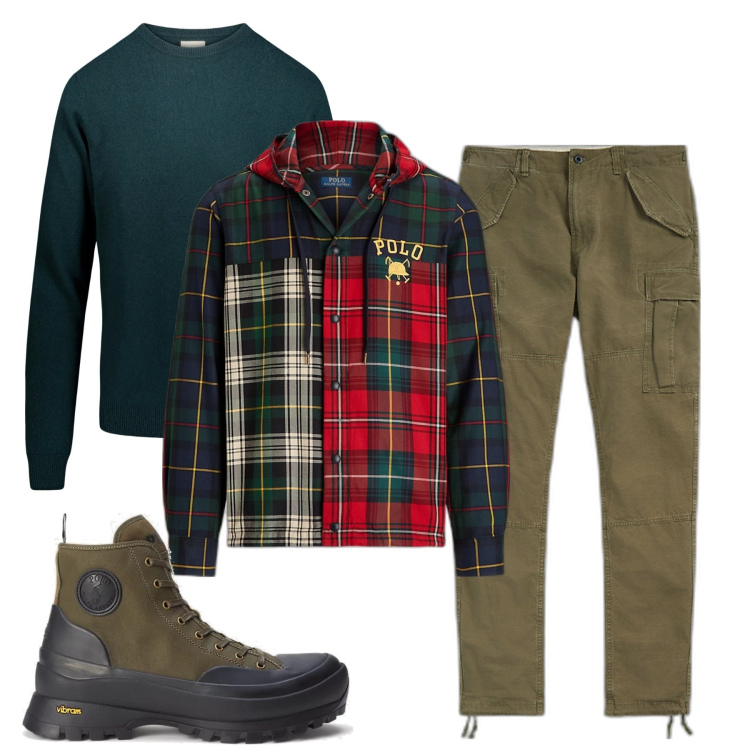 Outfit uomo - Inverno tartan. Stile Urban per Tutti i giorni. Abbinamento con cappotti, sneakers, pantaloni cargo, maglieria.
