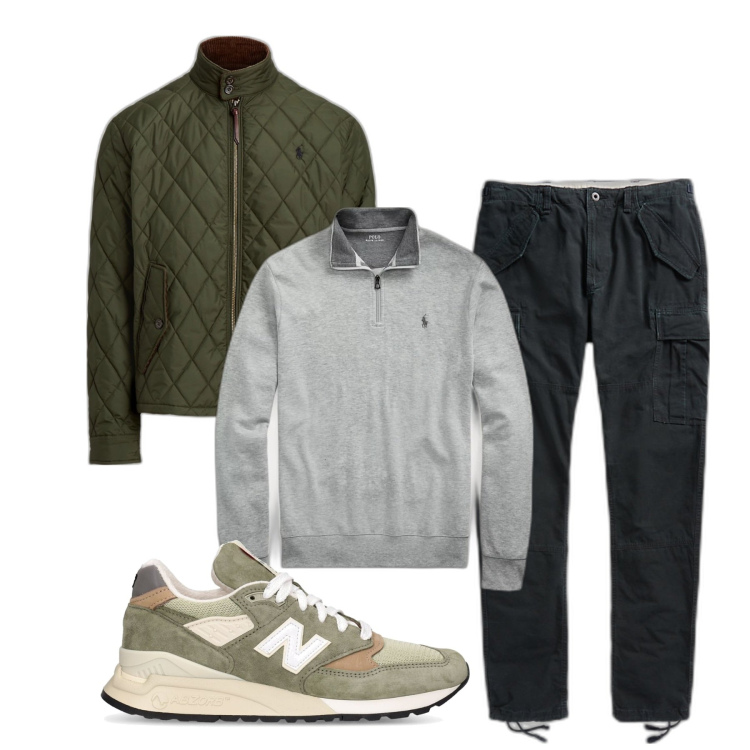 Outfit uomo - Inverno. Stile Casual per Tutti i giorni. Abbinamento con pullovers, cappotti, pantaloni cargo, sneakers alte.