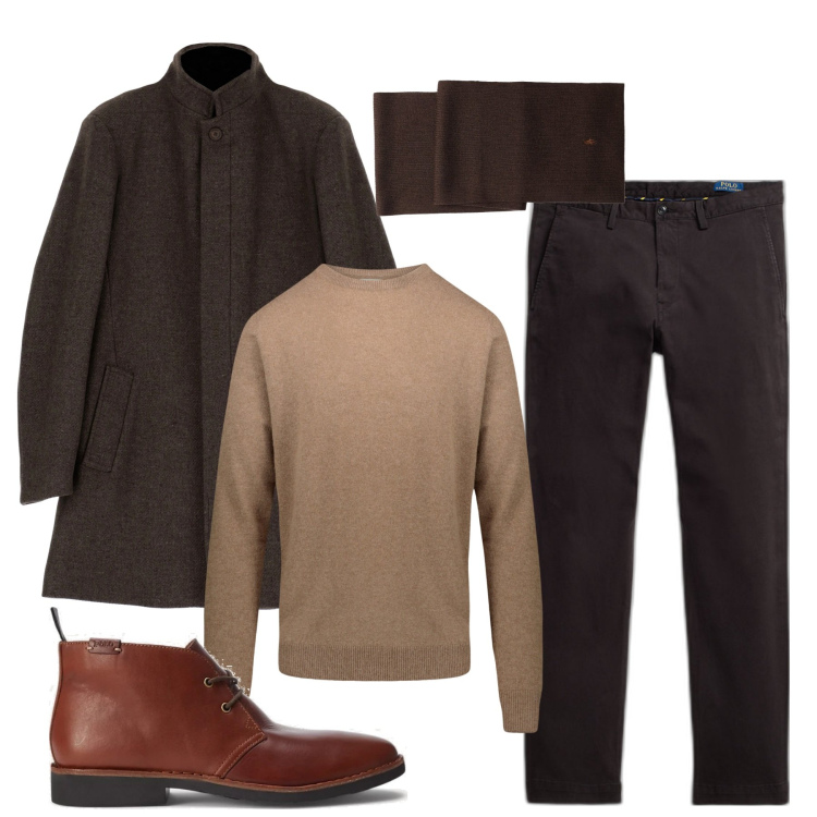 Outfit uomo - Inverno. Stile Casual per Tutti i giorni. Abbinamento con cappotti, stivali e stivaletti, pantaloni, sciarpe, maglieria.
