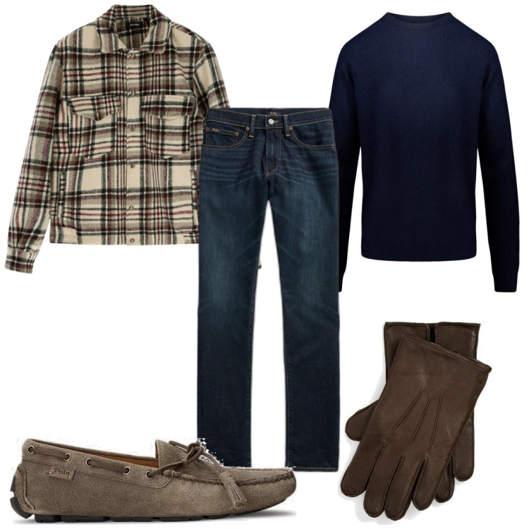 Outfit uomo - Total look #1801571. Stile Casual per Tutti i giorni. Abbinamento con giacche, scarpe stringate, jeans skinny, guanti, maglieria.