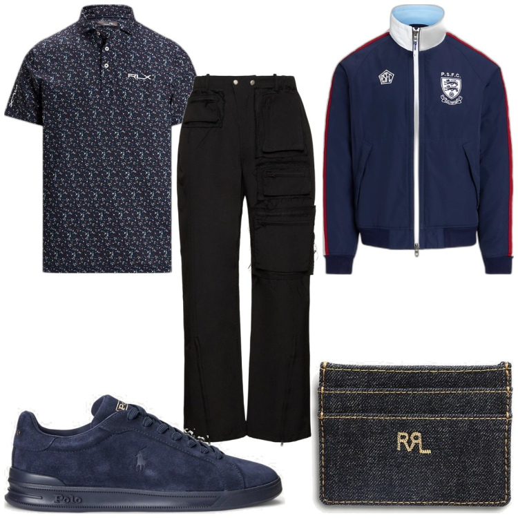 Outfit uomo - Total look #1801578. Stile Trendy per Tutti i giorni. Abbinamento con sneakers, portafogli, polo, cappotti, pantaloni cargo.