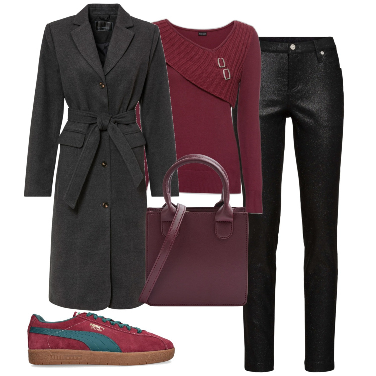 Outfit donna - City. Stile Casual chic per Tutti i giorni. Abbinamento con maglieria, cappotti, pantaloni, shopping bag, sneakers.