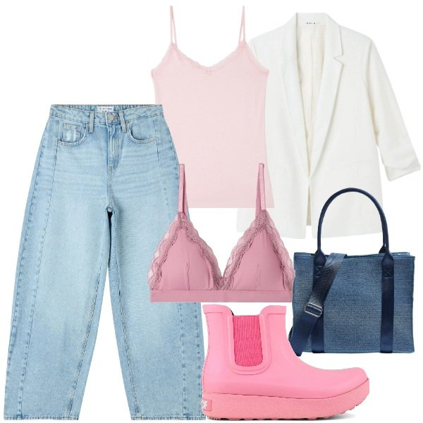 Outfit donna - TERRANOVA anticipazione di primavera. Stile Romantica per Scuola/Università. Abbinamento con jeans, reggiseni, canottiere, blazer, shopping bag, stivali.
