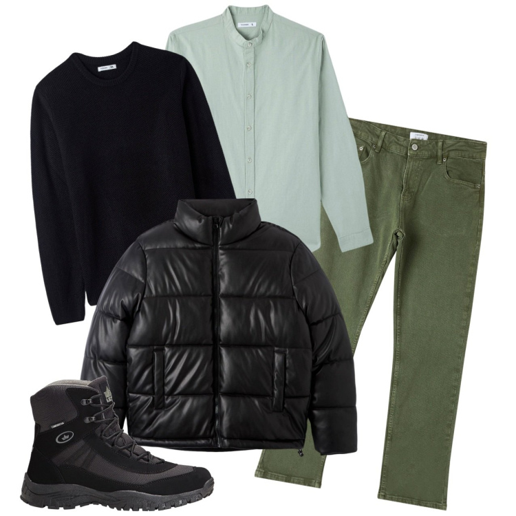 Outfit uomo - Piumino supercaldo. Stile Urban per Tutti i giorni. Abbinamento con stivali e stivaletti, camicie, piumini, maglieria, pantaloni.