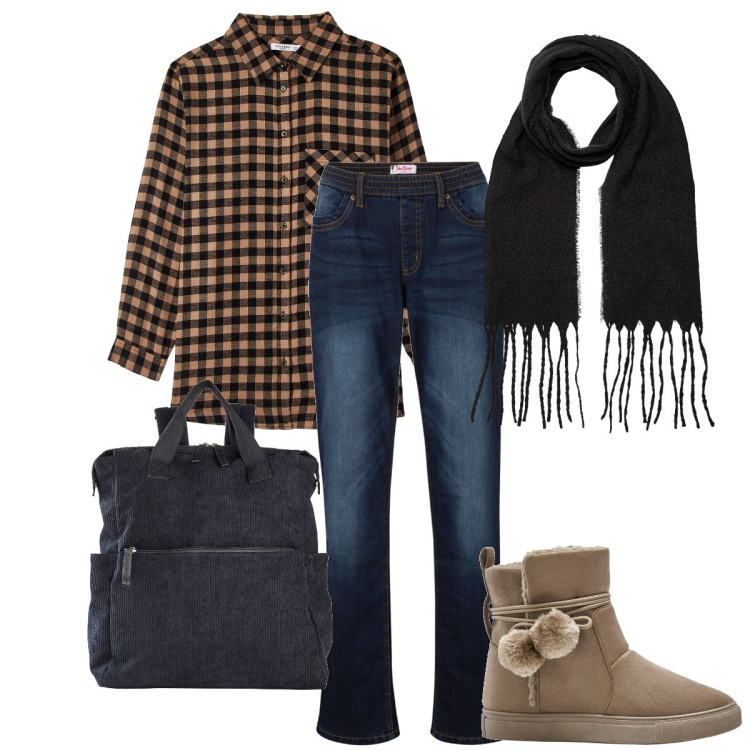 Outfit donna - Il camicione a quadri. Stile Basic per Tutti i giorni. Abbinamento con zaini, stivaletti, jeans dritti, camicie, sciarpe.