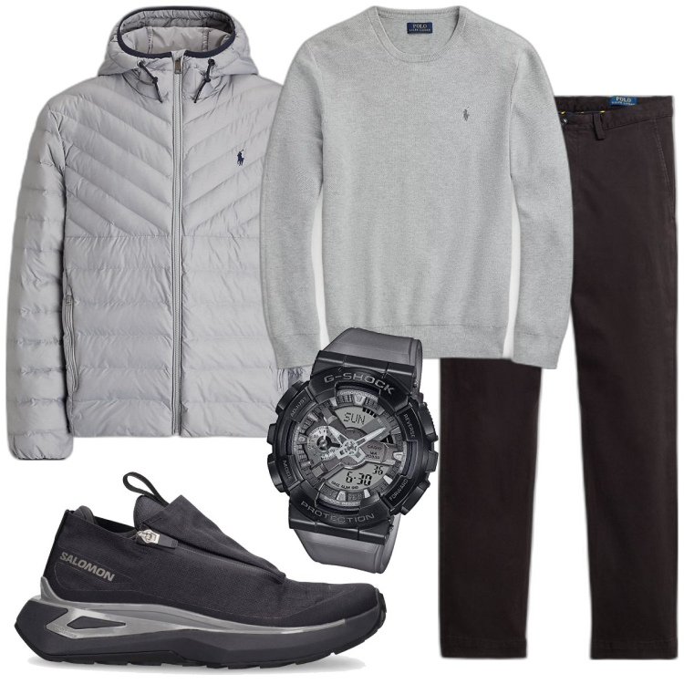 Outfit uomo - Total look #1801806. Stile Casual per Ufficio. Abbinamento con maglieria, pantaloni, cappotti, orologi, sneakers.