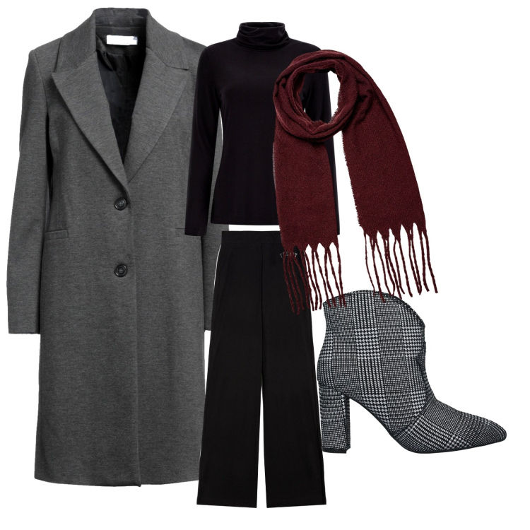 Outfit donna - Chic ma comodo. Stile Casual chic per Tutti i giorni. Abbinamento con stivaletti, cappotti, pantaloni a palazzo, maglieria, sciarpe.