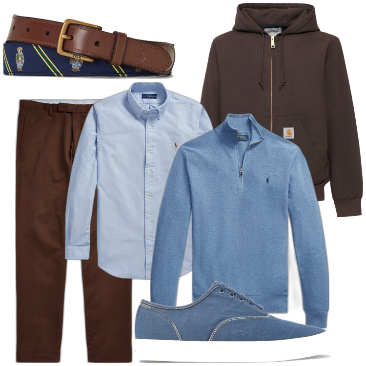 Outfit uomo - A strip casual. Stile Casual per Tutti i giorni. Abbinamento con camicie, sneakers, pantaloni chino, maglieria, cinture, cappotti.