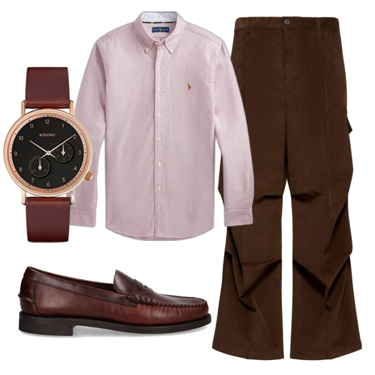 Outfit uomo - Total look #1801837. Stile Business/Elegante per Ufficio. Abbinamento con camicie, orologi, pantaloni cargo, scarpe stringate.