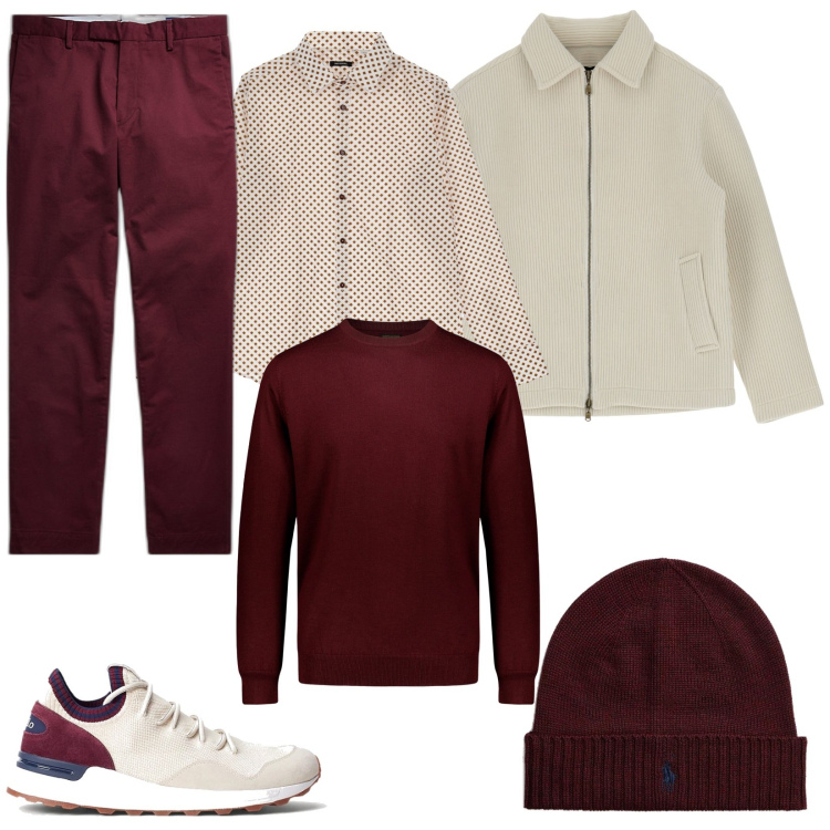 Outfit uomo - Abbinamenti tono su tono. Stile Trendy per Tutti i giorni. Abbinamento con camicie, cappotti, berretti, sneakers, pantaloni chino, maglieria.