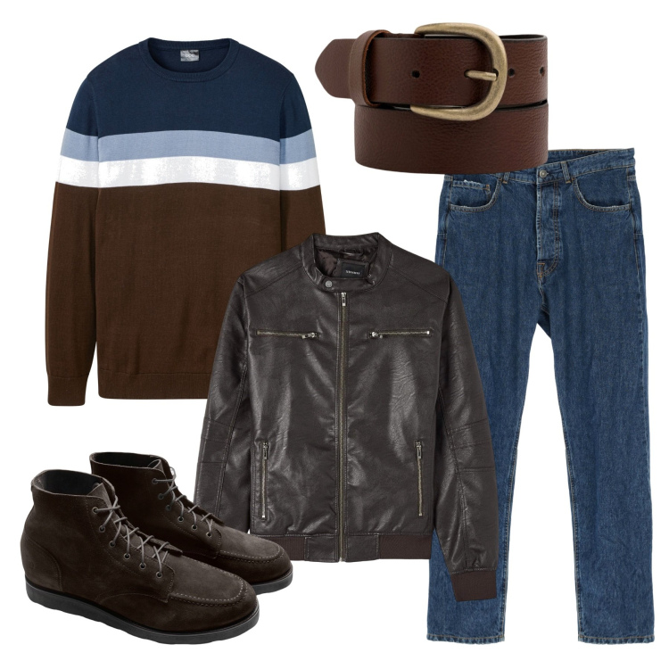 Outfit uomo - Inverno. Stile Casual per Tutti i giorni. Abbinamento con maglieria, cappotti, jeans dritti, stivali e stivaletti, cinture.