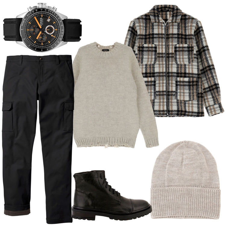 Outfit uomo - Trendy tutti i giorni. Stile Urban per Tutti i giorni. Abbinamento con pantaloni cargo, pullovers, scarpe stringate, cappotti, berretti, orologi.