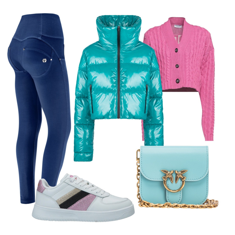 Outfit donna - Total look #1802038. Stile Sporty chic per Scuola/Università. Abbinamento con sneakers, cardigans, borse a tracolla, pantaloni skinny, blazer.