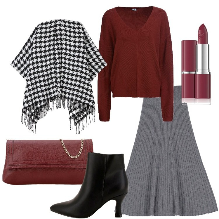 Outfit donna - La mantella in ufficio. Stile Romantica per Ufficio. Abbinamento con maglieria, rossetti, cappe, gonne longuette, stivaletti, pochette.