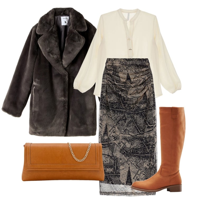 Outfit donna - Ghost outfitter - gennaio. Stile Trendy per Tutti i giorni. Abbinamento con stivali, ecopellicce, gonne longuette, camicie, pochette.