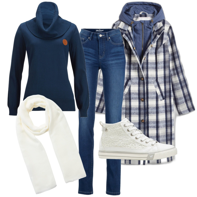 Outfit donna - A quadri. Stile Casual per Tutti i giorni. Abbinamento con maglieria, jeans slim fit, cappotti, sneakers, sciarpe.