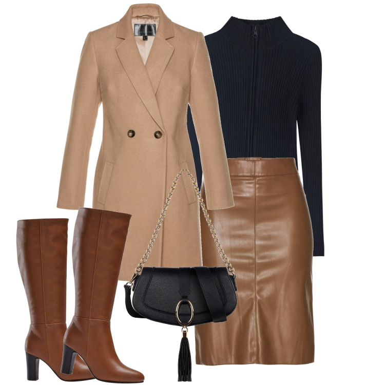 Outfit donna - City. Stile Casual chic per Tutti i giorni. Abbinamento con gonne longuette, cappotti, stivali, cardigans, borse a spalla.