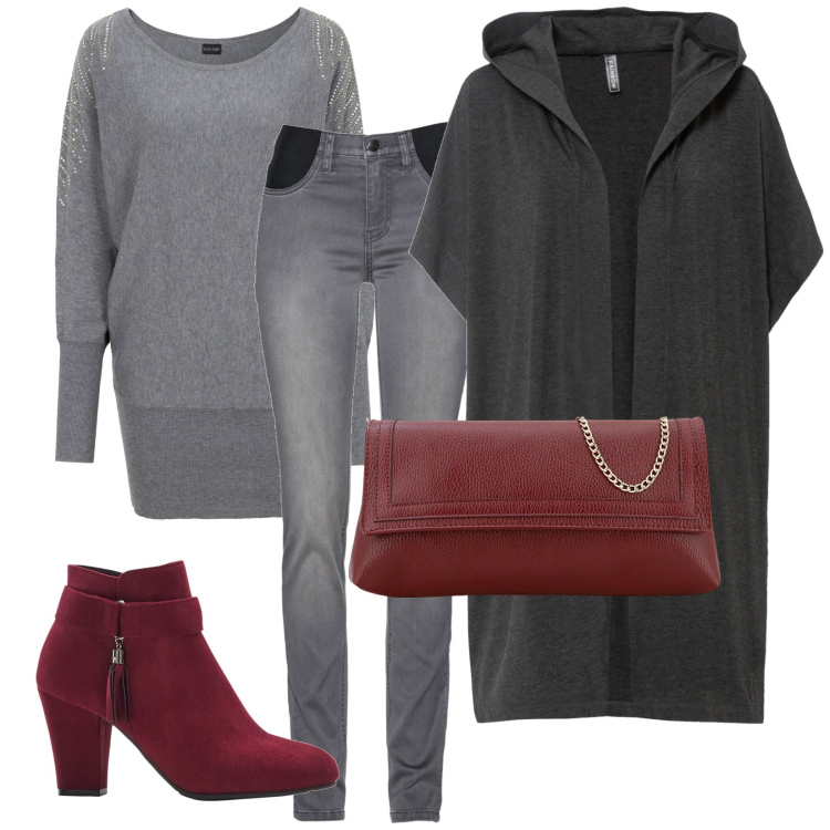Outfit donna - Total look #1802198. Stile Casual per Tutti i giorni. Abbinamento con jeans, maglieria, cappotti, stivaletti, pochette.