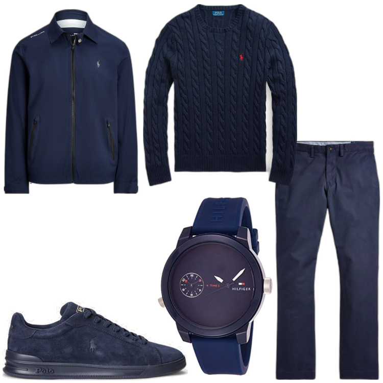 Outfit uomo - In blu in totale. Stile Trendy per Tutti i giorni. Abbinamento con pantaloni, sneakers, maglieria, cappotti, orologi analogici.